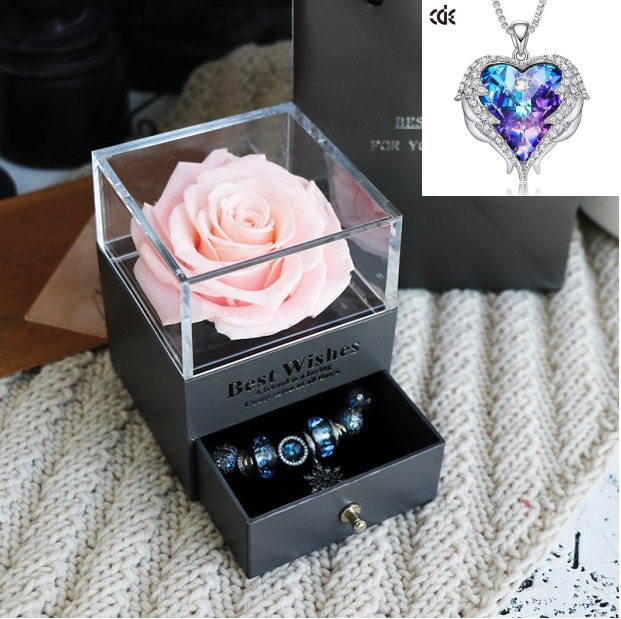 Valentines Day Gift Women Rose Jewelry Box Dried Flower Real Flowers Eternal Roses In Box