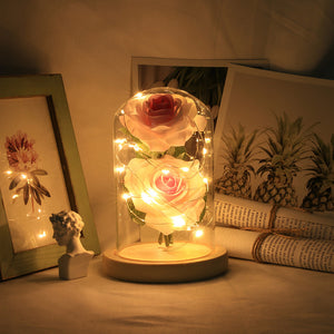 Romantic Immortal Flower Micro Landscape Rose Simulation Glass Shade Led Llight