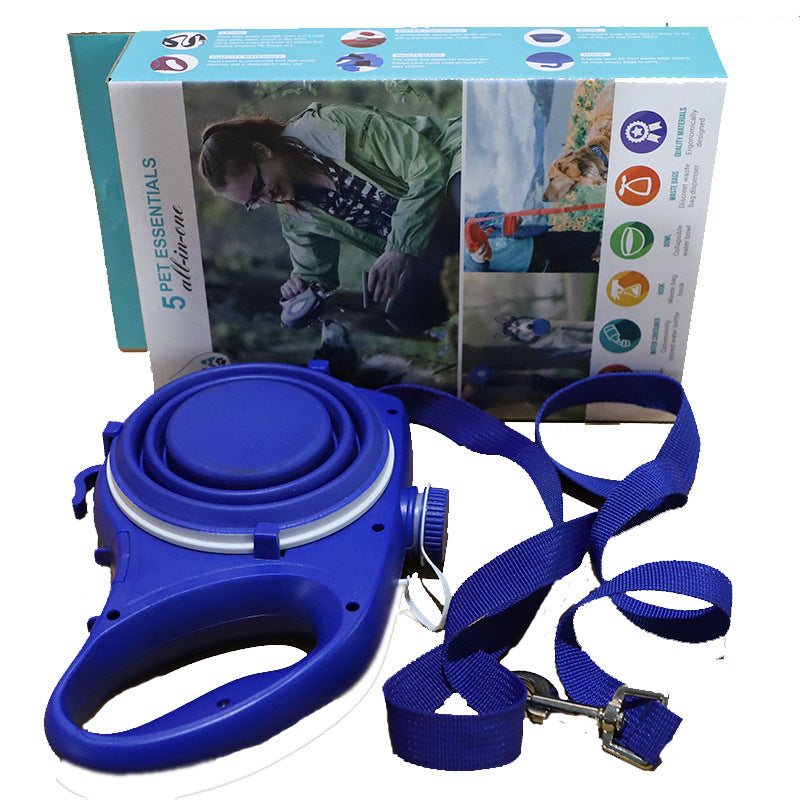 Dog Leash Automatic Retractable with Water Bottle Bowl