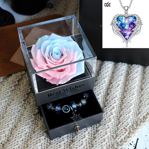 Valentines Day Gift Women Rose Jewelry Box Dried Flower Real Flowers Eternal Roses In Box