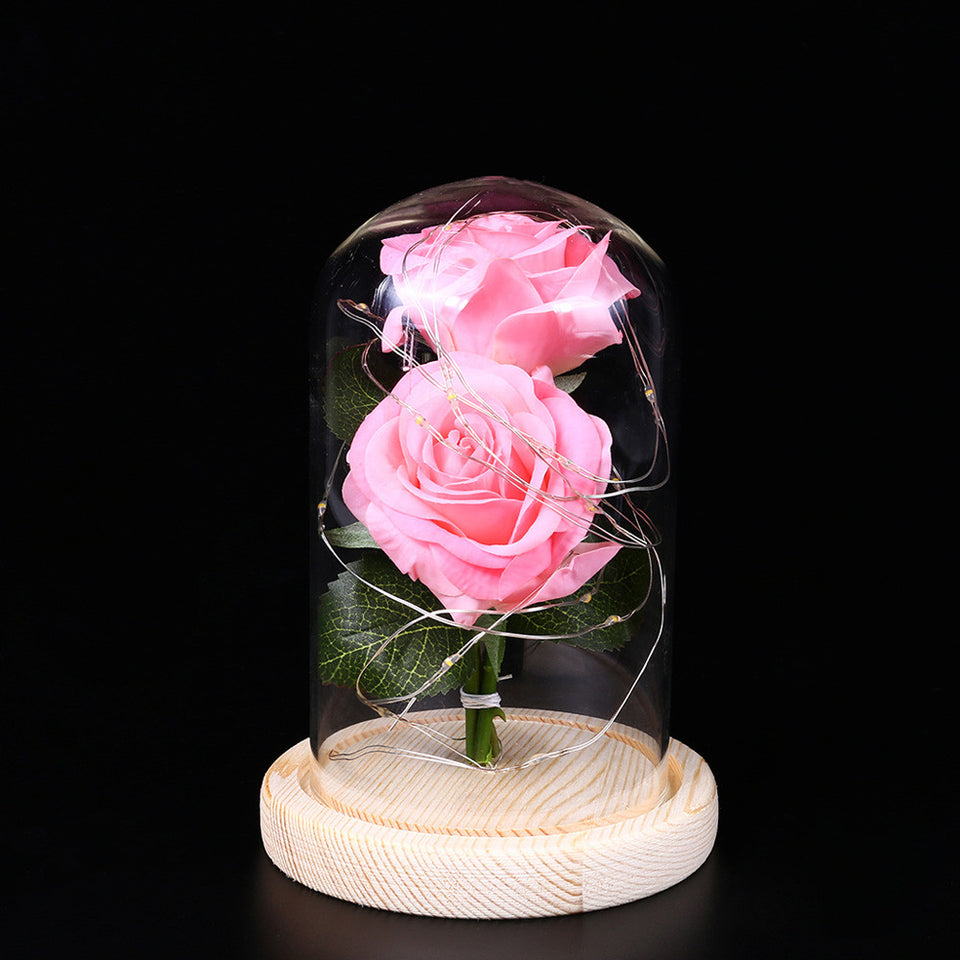 Romantic Immortal Flower Micro Landscape Rose Simulation Glass Shade Led Llight