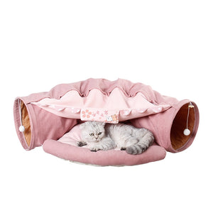 Funny Cat Bed Pet Tent 2 Holes Tunnel