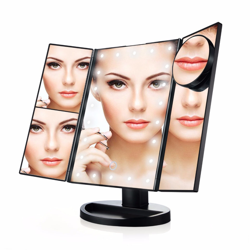 Foldable Triple-Panel LED Makeup Mirror