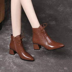 Women's Warm Side Button Leather Ankle Boots