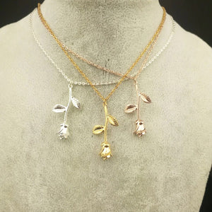 Rose Flower Pendant Necklace Rose Necklace Flower Leaf Pendants Dangle Simple Minimalist Choker Collarbone Collar Chain Charms Jewelry