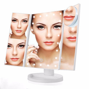 Foldable Triple-Panel LED Makeup Mirror